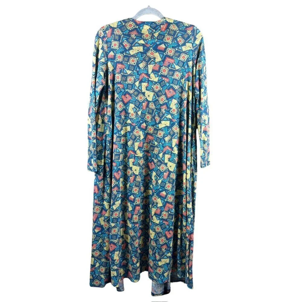 LulaRoe Sarah Women's Super Long Blue Textile Cardigan - Picture 2 of 7